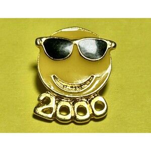 2000  Smiley Face Pin Yellow & Gold Tone Y2K